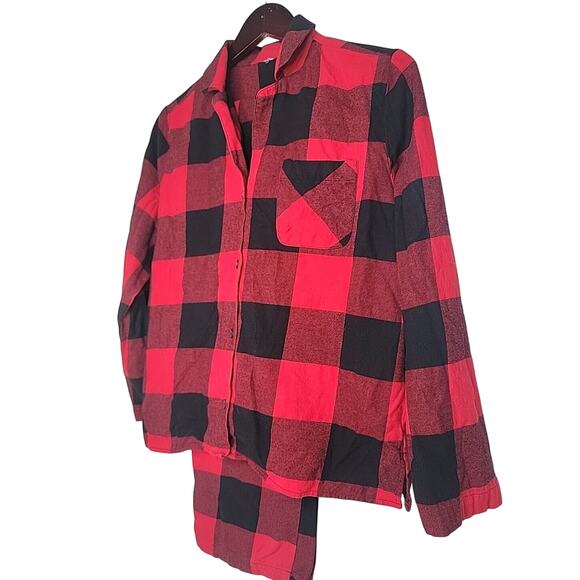 Old Navy Pajama Shirt Pants Size Large Womens Flannel Plaid 2 Piece PC Set EUC - Picture 2 of 8